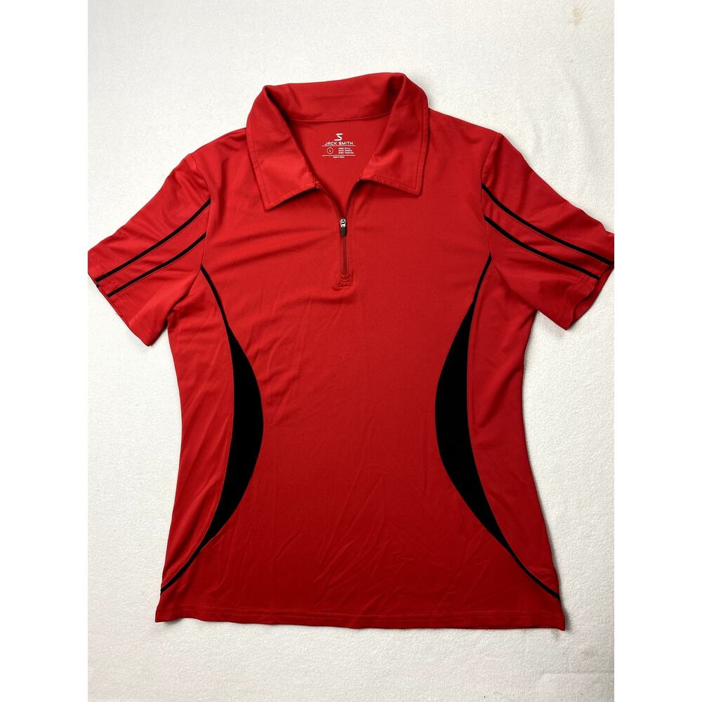 Jack Smith Mens Golf Quarter Zip Shirt Size Large Red Short Sleeve Athletic Polo